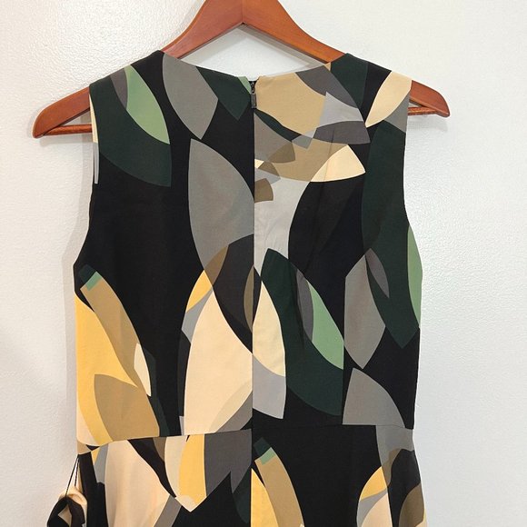 Lafayette 148 Abstract Telson Crepe Tie Belted Ruffle Midi Dress Sleeveless 4 - Picture 6 of 10